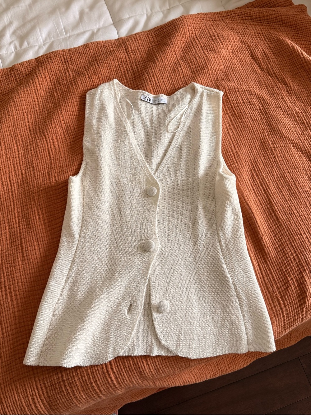 Zara Cream Knit Button-Front Vest